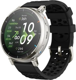 Amazfit Active 3 Premium with silver case and black strap