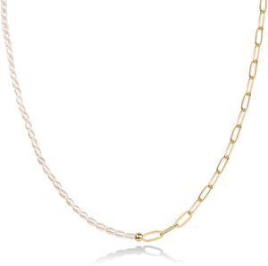 PAVOI 14K Gold Plated Pearl Paperclip Necklace