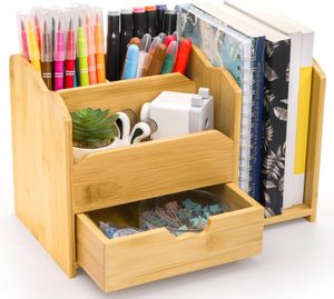 ZAVOOS bamboo desk organizer with drawer